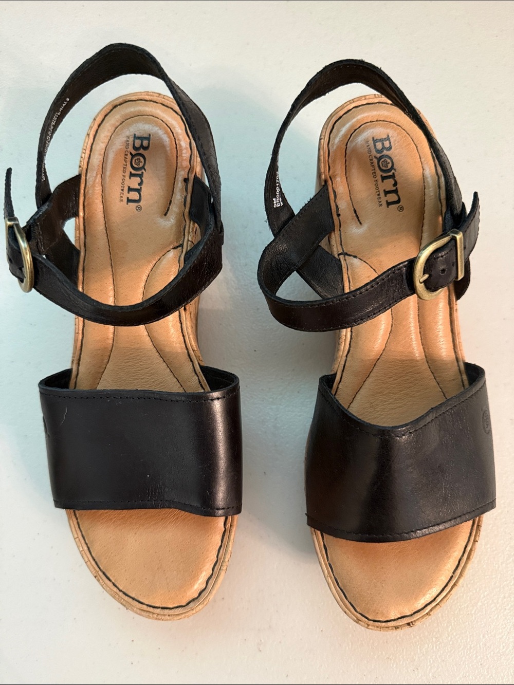 Born Black Leather Slingback Wedge cork platform Sandals size 9